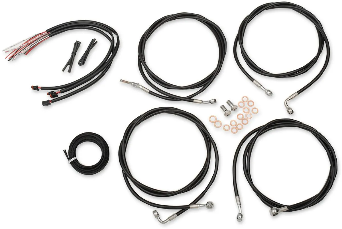 Complete Black Vinyl Braided Handlebar Cable/Brake Line Kit